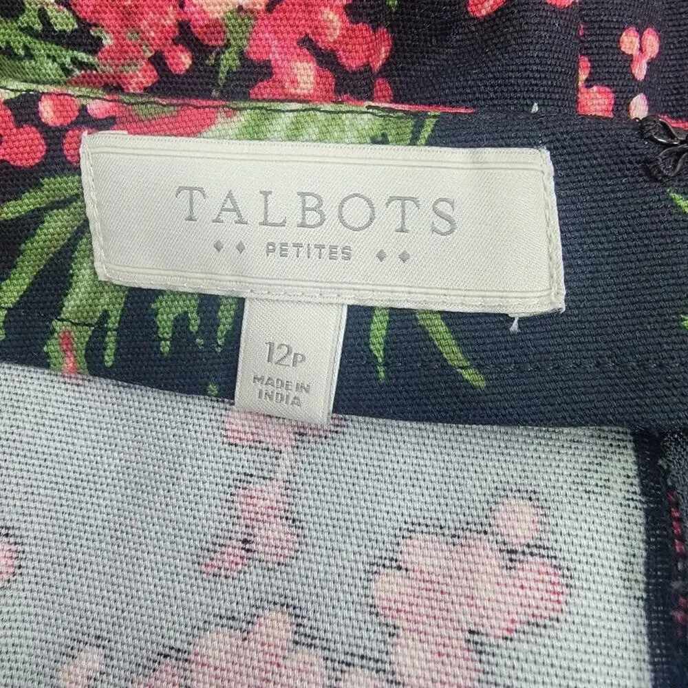 Talbots Black Floral Pencil Skirt Back Zip Petite Black Size 12P